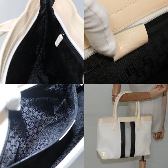 GUCCI Sherry Line Hand Bag Canvas White Black Auth ep7988 - Picture 14 of 15